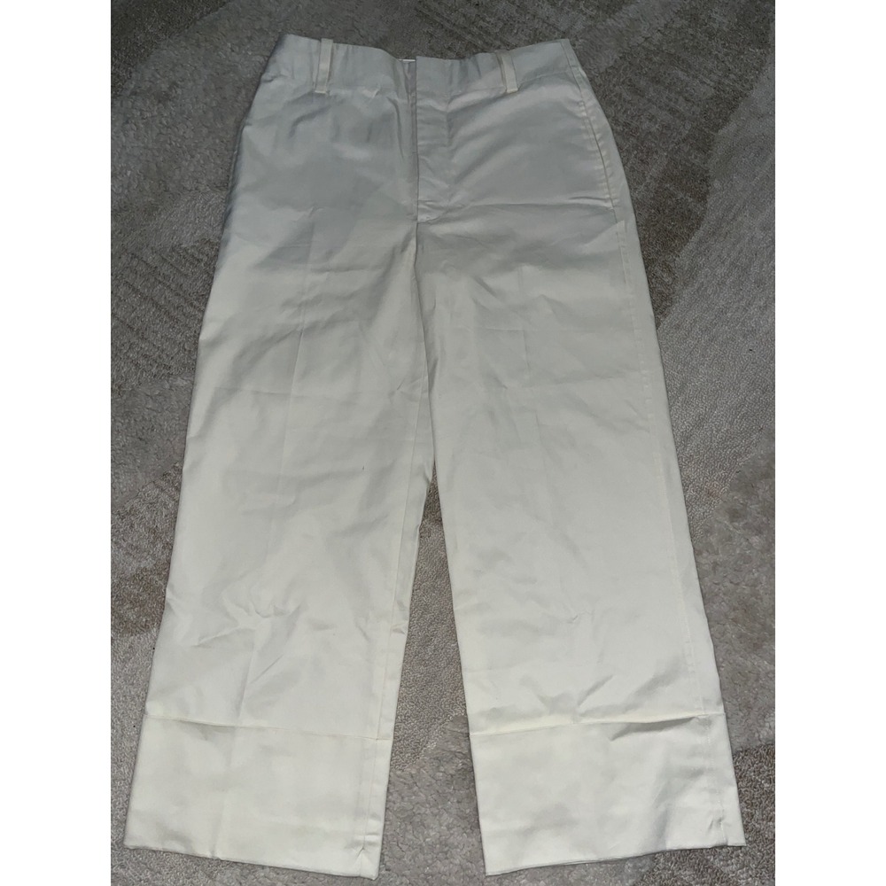 Zara Women Off White Cream High Waisted Wide Leg Cuffed Trouser Pants Size S 26 - Picture 2 of 10